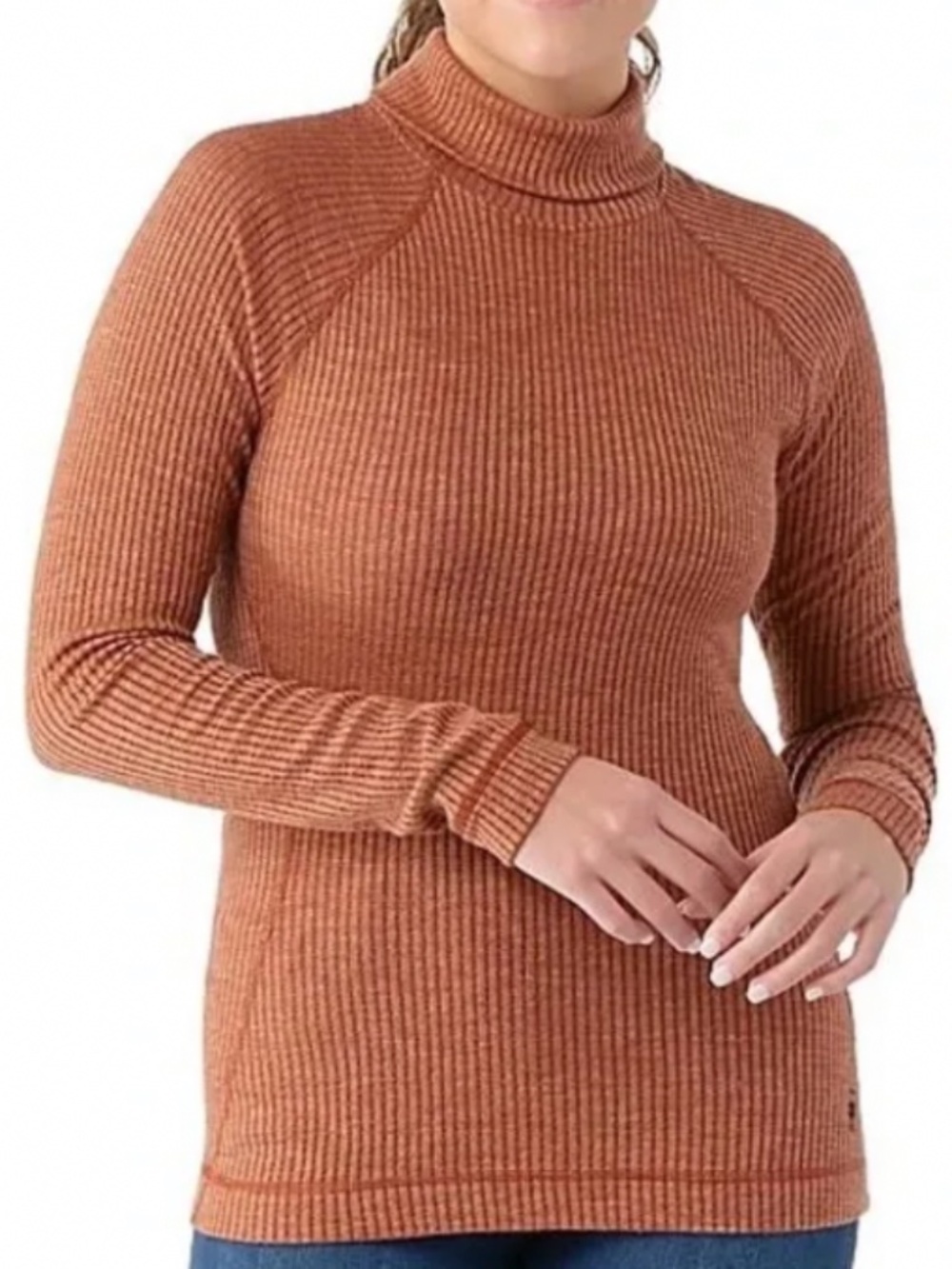 Smartwool Women's Thermal Merino Wool Rib Turtleneck Medium Pecan Brown Heather
